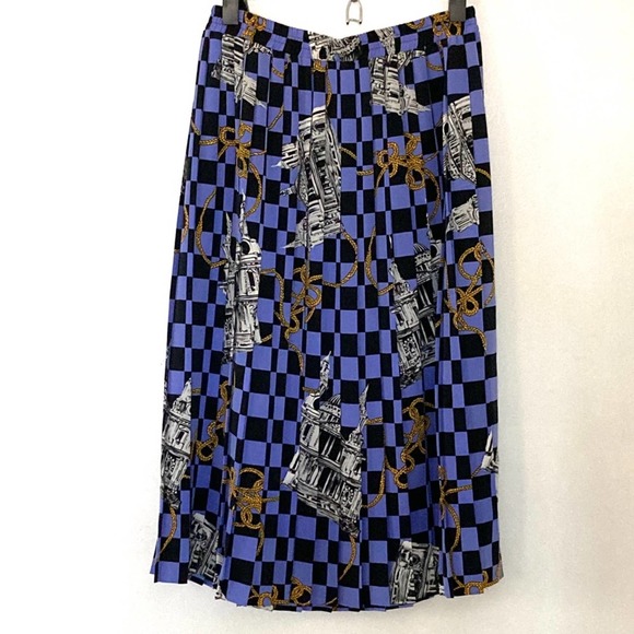 Vintage Dresses & Skirts - Vintage Pleated Midi Skirt Novelty Print Medium